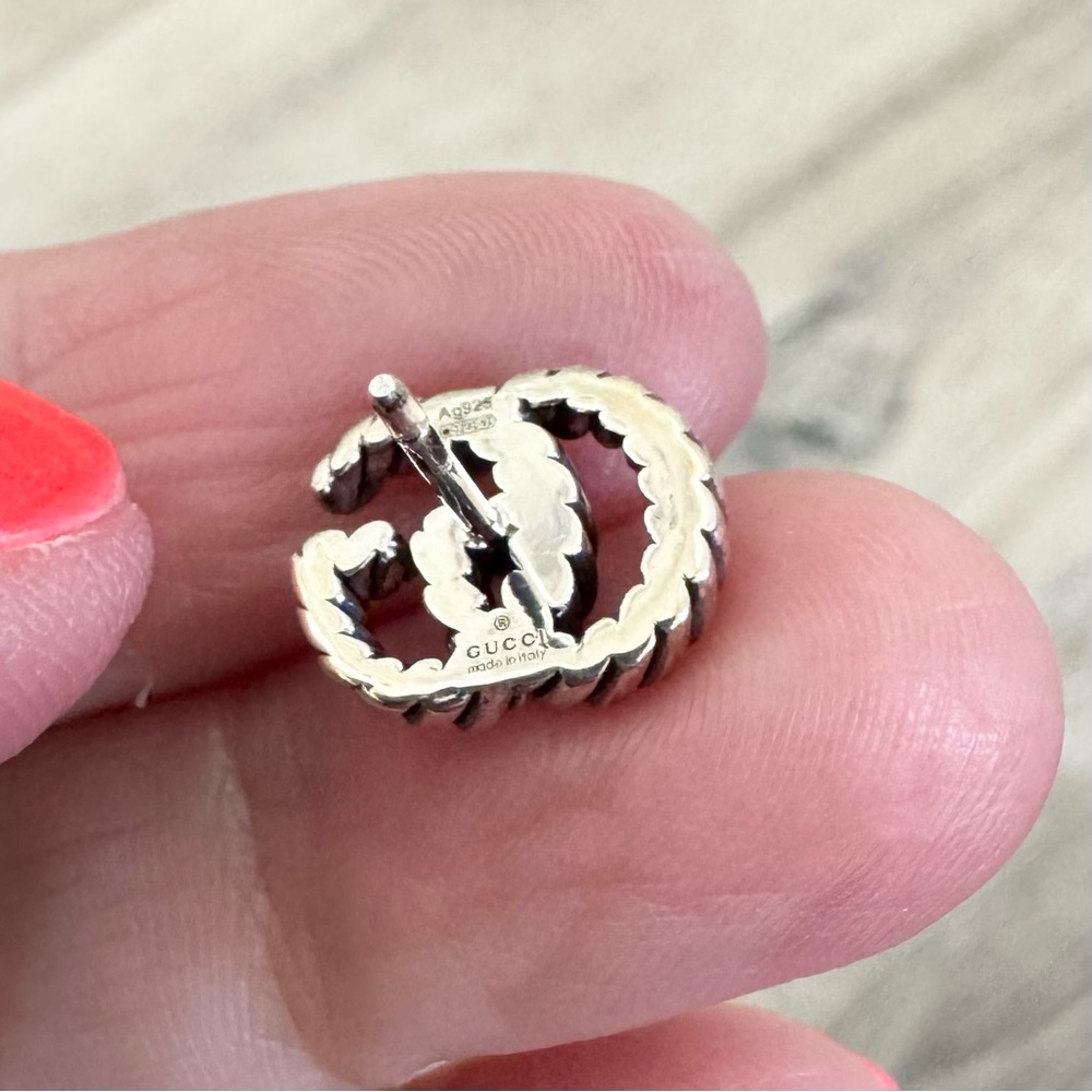 Gucci Mini Sterling Silver Torchon Double G Stud Earrings - Picture 5 of 9